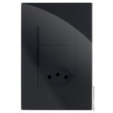 Conjunto Interruptor Duplo Simples + Tomada 20A 4x2 - RECTA Preto Black Gloss